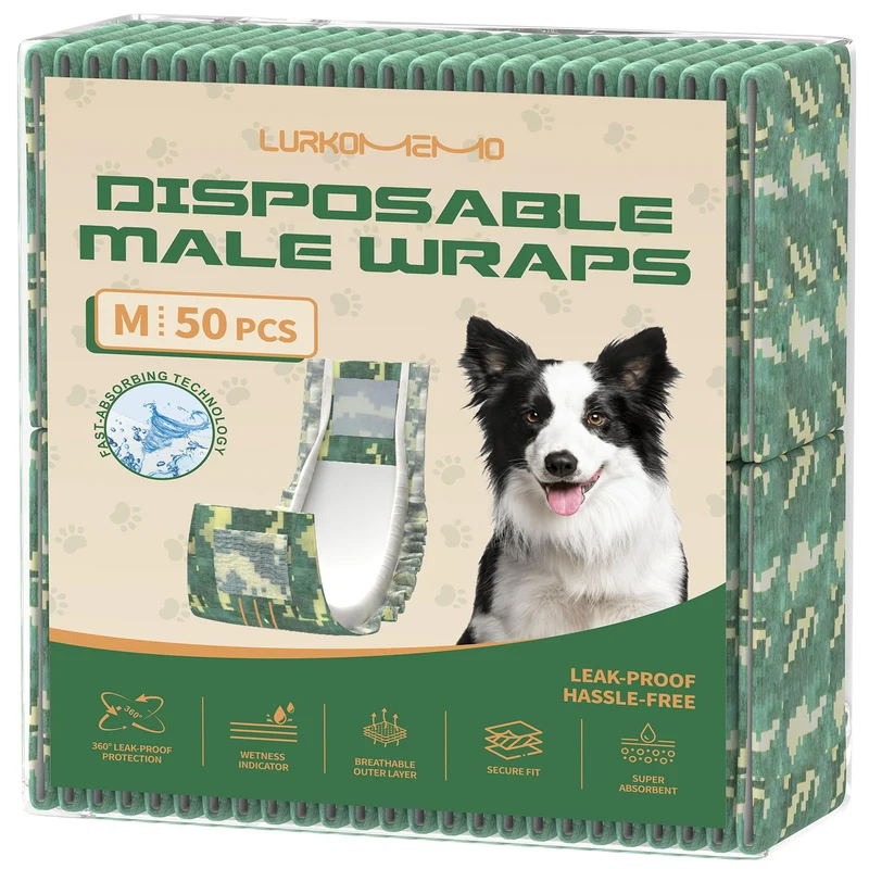 LURKOMEMO Couches Chien Mâle – 50 Couches Absorbantes + Indicateur d'Humidité
