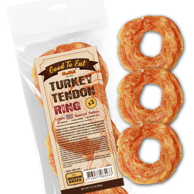 Gootoe Tendons de Dinde pour Chiens – Friandises Naturelles Hypoallergéniques, Anneau (M) — Lot de 3
