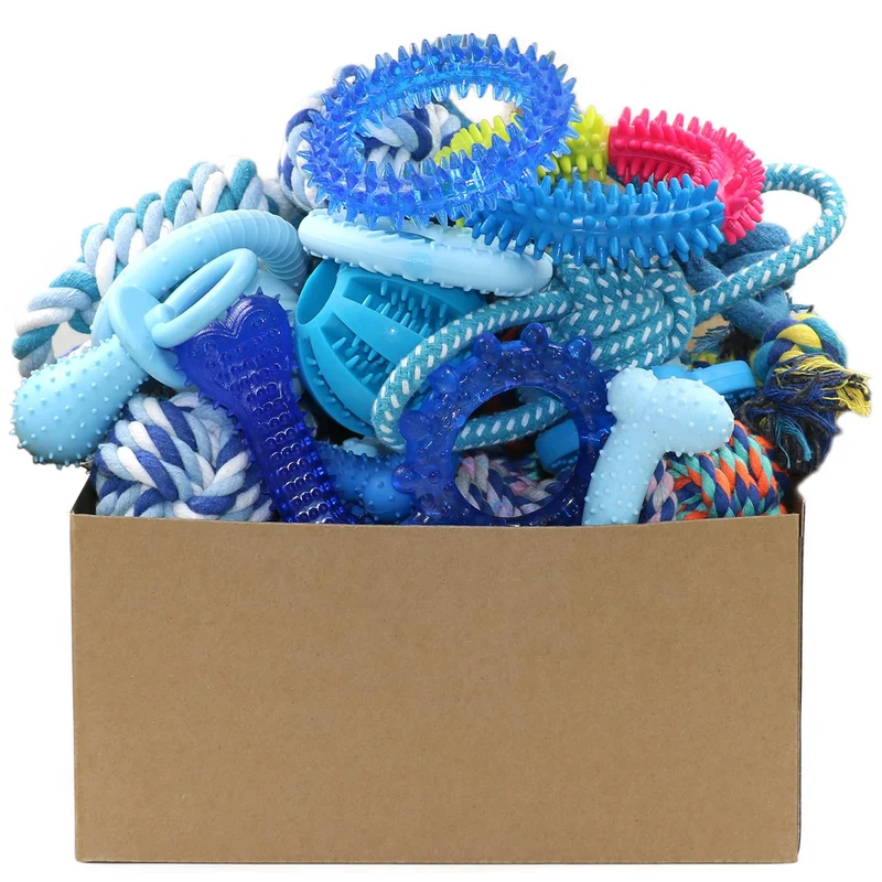 Beiker – Lot de 20 Jouets Chiots Bleu : Anneaux Dentaires et Cordes pour Petits Chiens