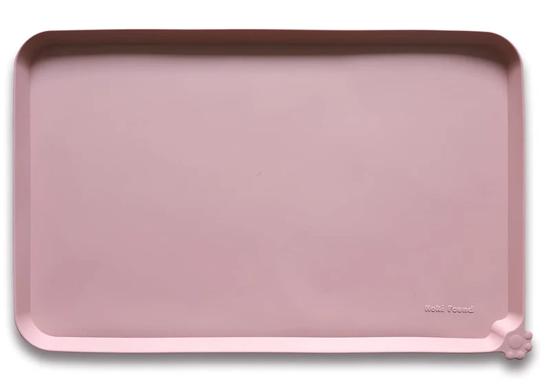 Tapis Alimentaire en Silicone Hoki Found – Hauts Bords Étanches pour Chiens et Chats – Rose Neutre