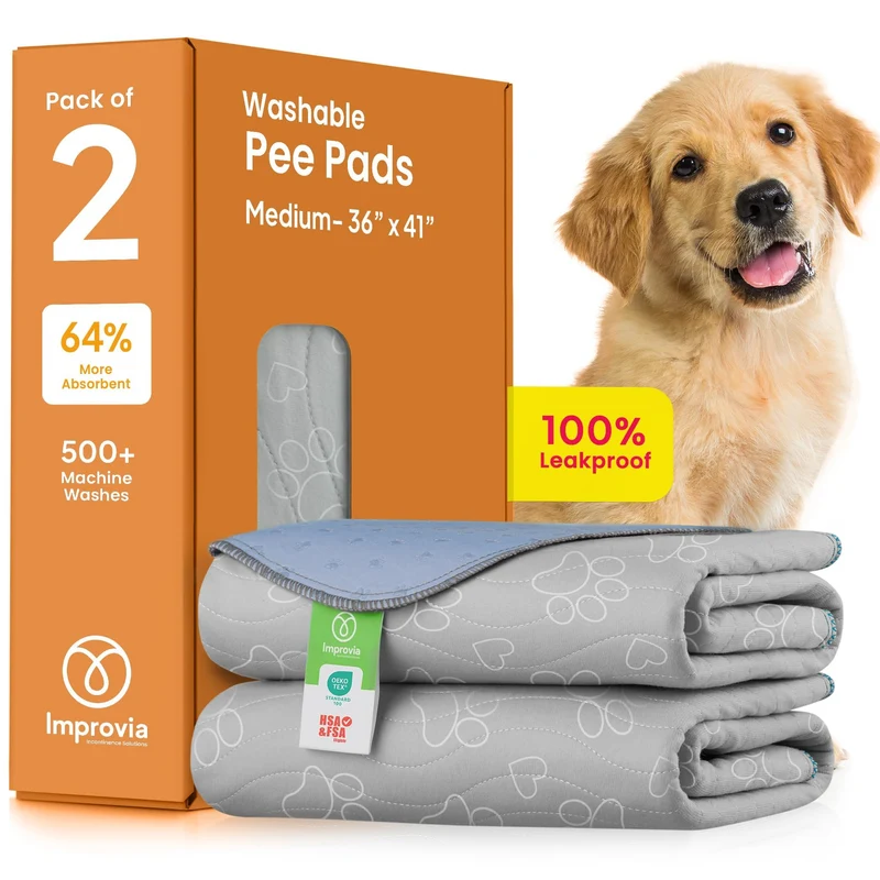 IMPROVIA Tapis réutilisable pour chiots – Imperméable, Ultra-absorbant et Lavable 36x41 (Paws & Hearts)