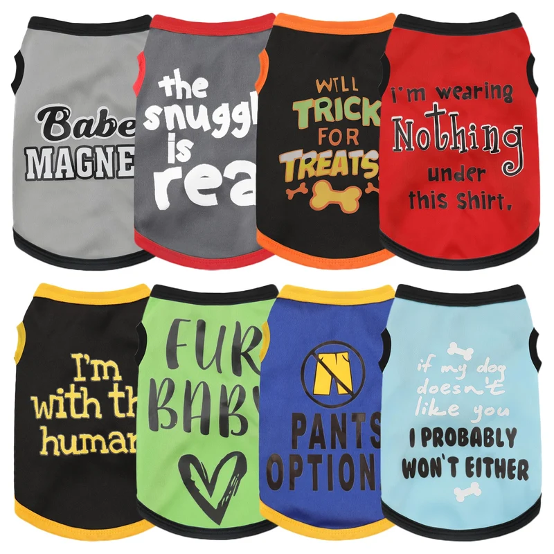 Paiaite : Lot de 8 T-shirts pour chien – motifs amusants, confort léger été et automne | Taille S
