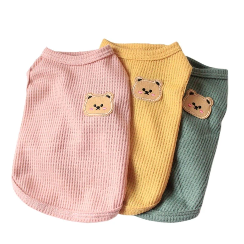BIECWIAY T-shirt chien coton été léger sans manches – 3 pièces (jaune, vert, rose) pour chiens moyens et petits