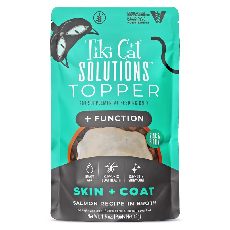 Tiki Cat Solutions Skin + Coat – Topper Saumon en Bouillon, Poche 42g (12×)