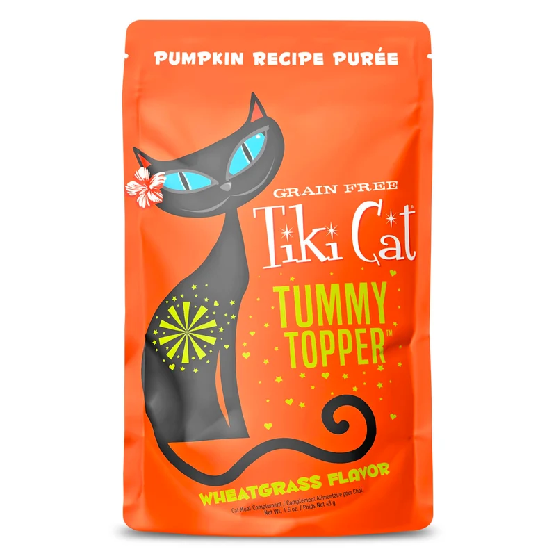 Tiki Cat Tummy Topper – Purée Potiron et Herbe de Blé, Mousse Digestive pour Chat, 1,5 oz Poche (12)