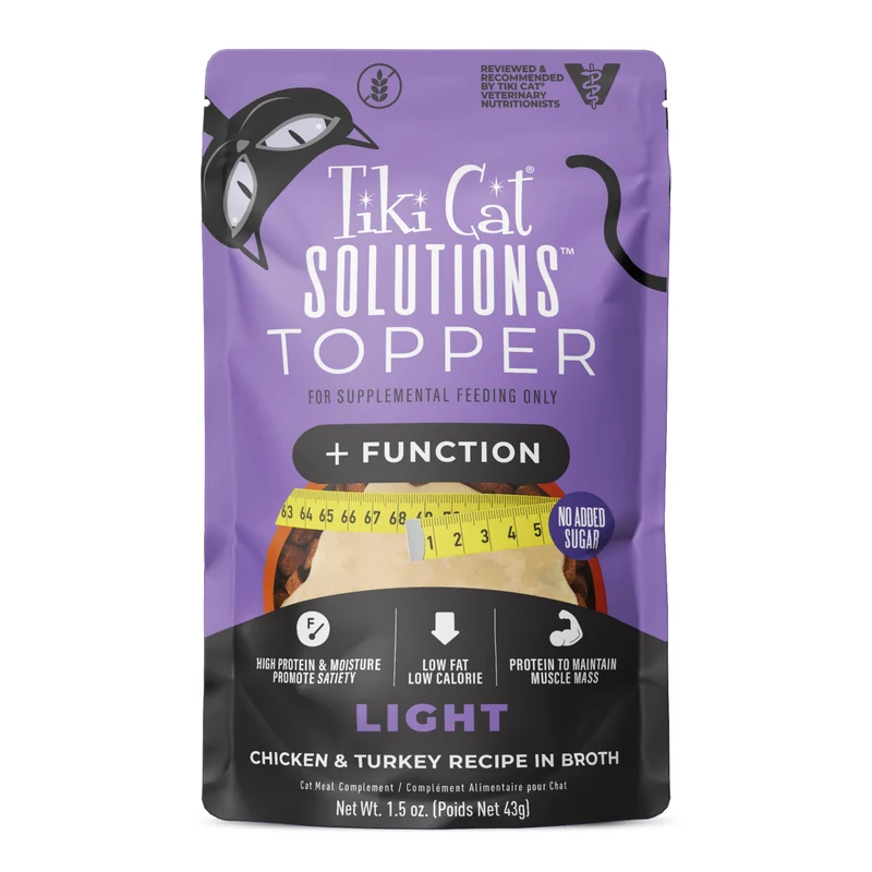 Topper Solutions Tiki Cat Léger – Recette Poulet et Dinde en Bouillon, Sachets de 42 g (12 paquets) | TIKI PETS