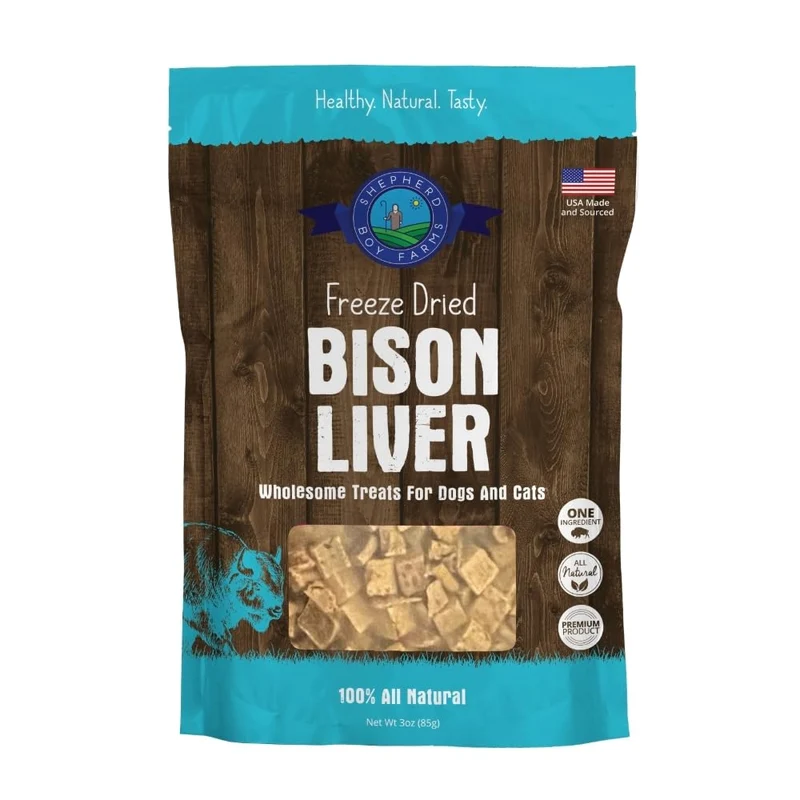 Shepherd Boy Farms – Friandises lyophilisées au foie de bison pour chiens et chats, 3 oz, fabriqué aux États-Unis