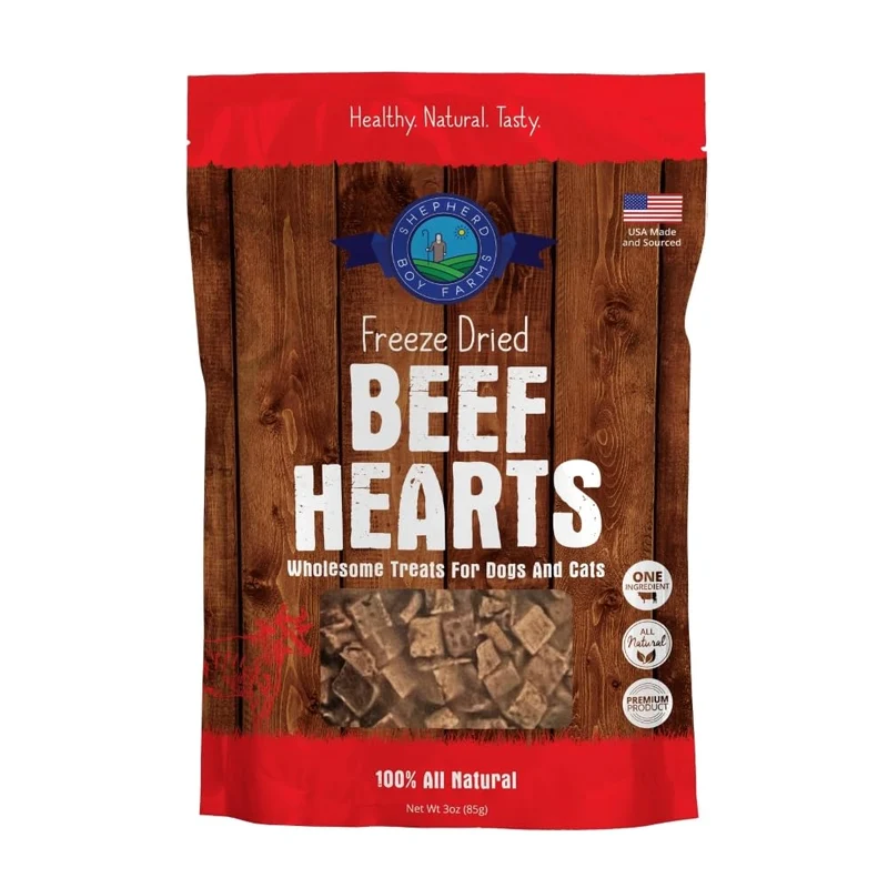 Shepherd Boy Farms – Friandises lyophilisées Coeur de boeuf pour chiens et chats, ingrédient unique, 3 oz, États‑Unis