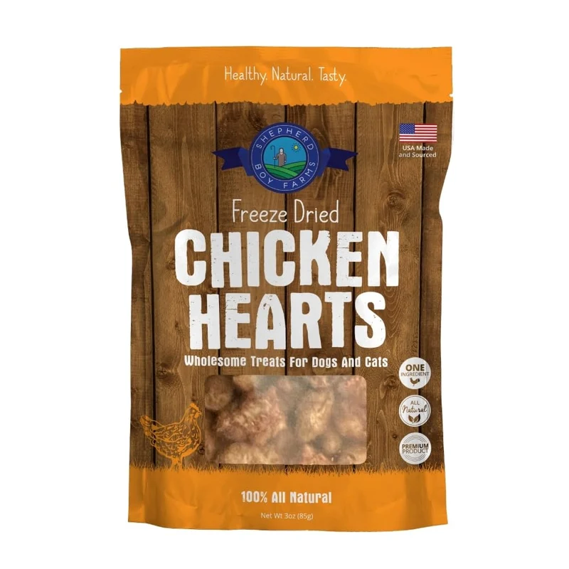 Shepherd Boy Farms Friandises lyophilisées au poulet – Cœur de poulet, 3oz, Naturelles, USA