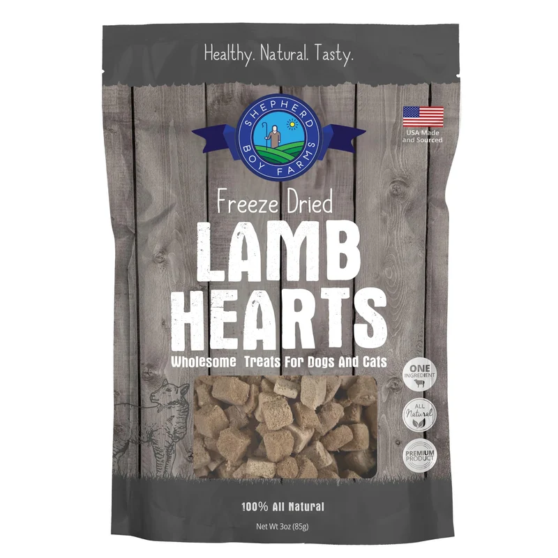 Shepherd Boy Farms – Friandises lyophilisées Cœur d’agneau, 3 oz, ingrédient unique, sans additifs – Fabriqué aux États‑Unis