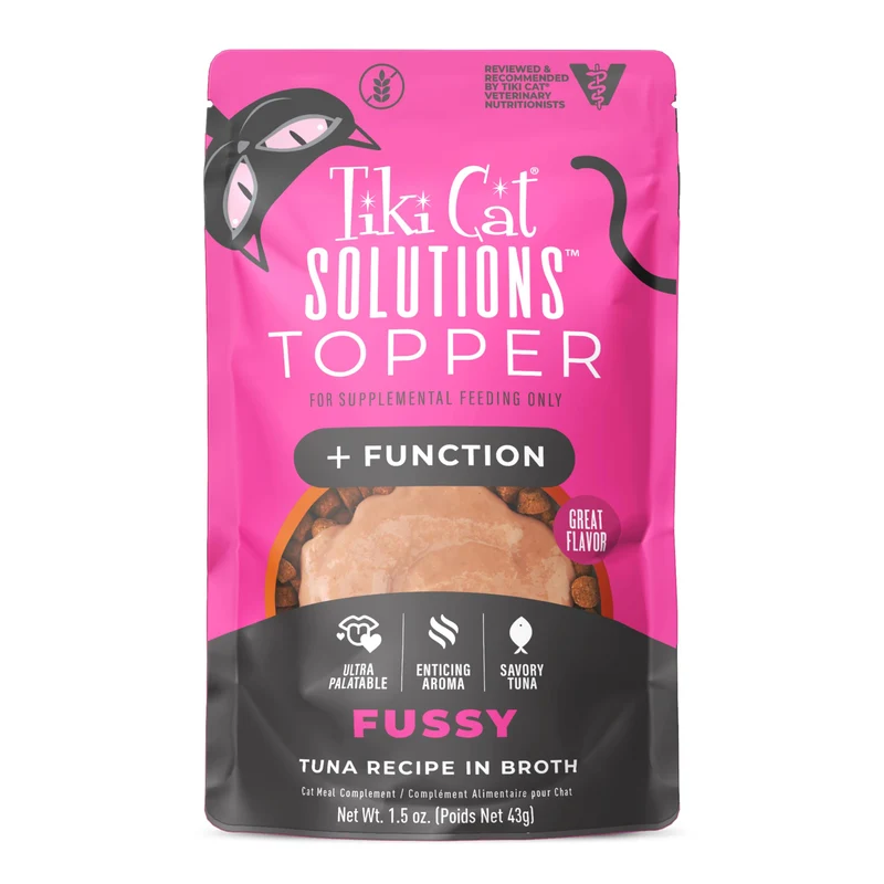 Topper Fussy Tiki Cat Solutions – Thon en Bouillon, Poche 42 g, Lot de 12