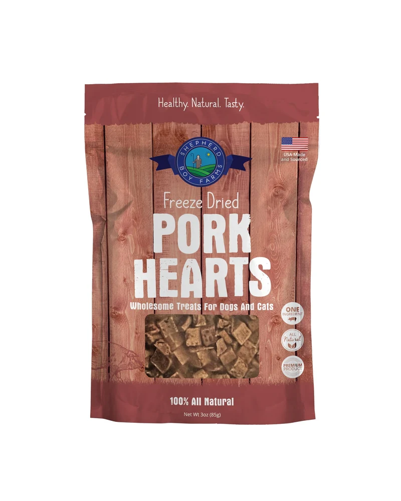 Shepherd Boy Farms – Cœur de Porc Lyophilisé, Friandises pour Chiens et Chats, 85 g, Protéines Élevées, Sans Additifs, Fabriqué aux États‑Unis