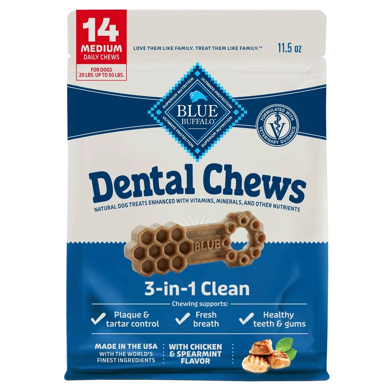 Blue Buffalo Friandises Dentaires Medium pour Chiens – Poulet & Menthe, 14 Friandises, États-Unis