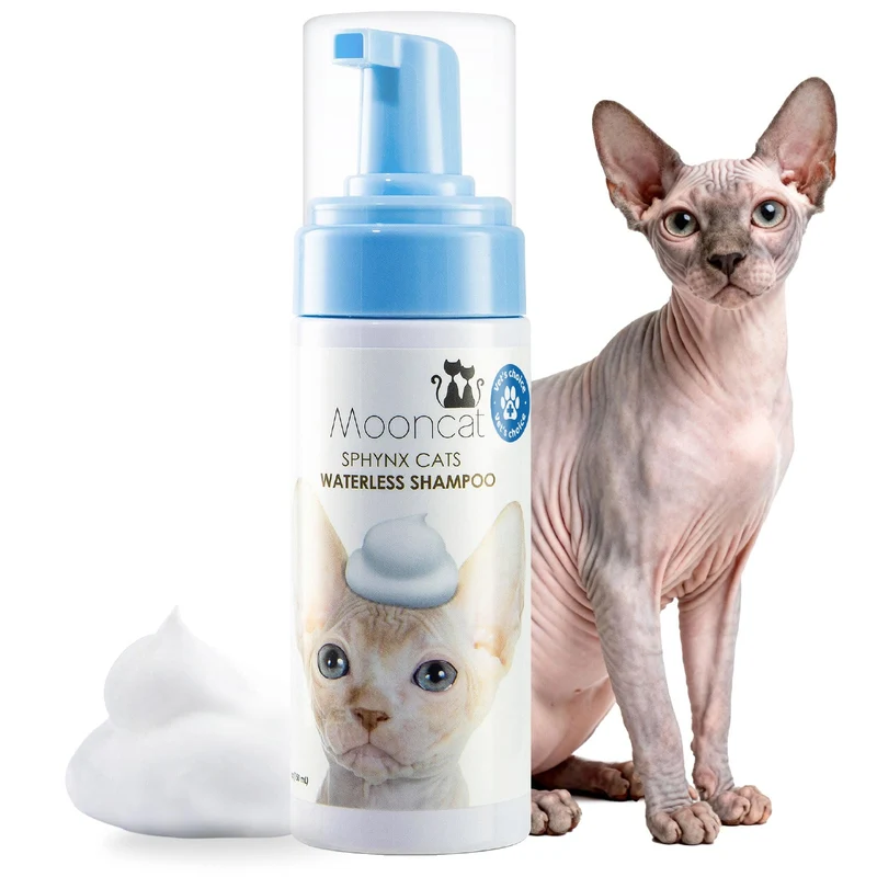 Mooncat Shampoing Sphynx sans eau – Mousse sans rinçage hypoallergénique, approuvé vétérinaire