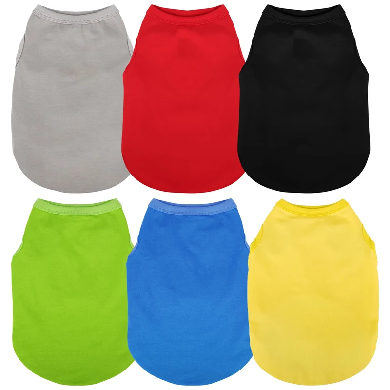 Paiaite – Lot de 6 chemises pour chien sans manches en coton, respirantes et colorées – Débardeur pour petits et moyens chiens (M)
