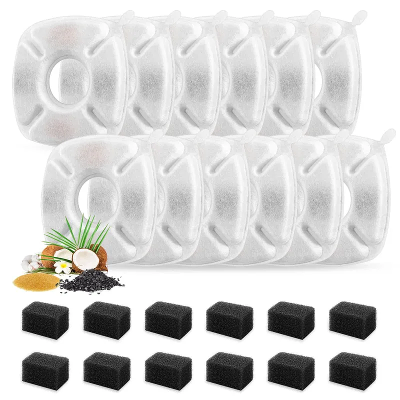 Porens - Filtres de remplacement pour fontaine chat 95oz/2,8 L (12 filtres + 12 éponges pré-filtre)