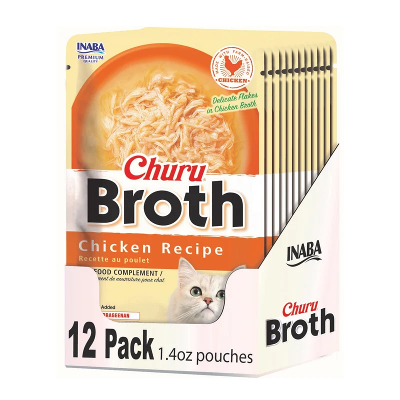 INABA Churu Bouillon pour Chats – Sachets d’Accompagnement Poulet, 12x1,4 oz