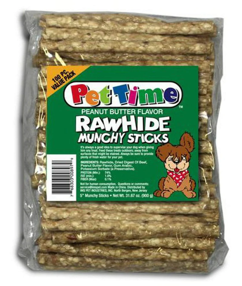 Cadet Bâtonnets Rawhide Premium pour Chiens – Saveur Beurre de Cacahuète, Longueur 5 Pouces, Lot de 100