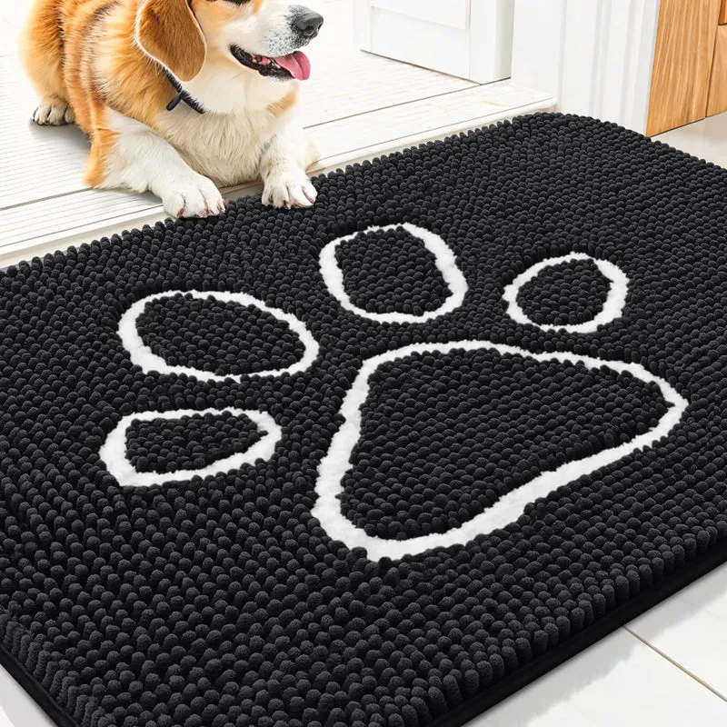 Smiry Tapis de porte pour chiens — Absorbant, Antidérapant, Lavable 30x20 po (Noir et Blanc)