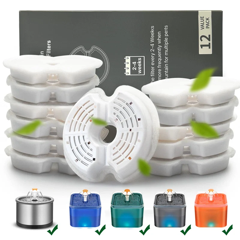 Opeth Filtre Fontaine Chat – Pack 12 Filtres Multifiltration en Coton et Charbon Actif