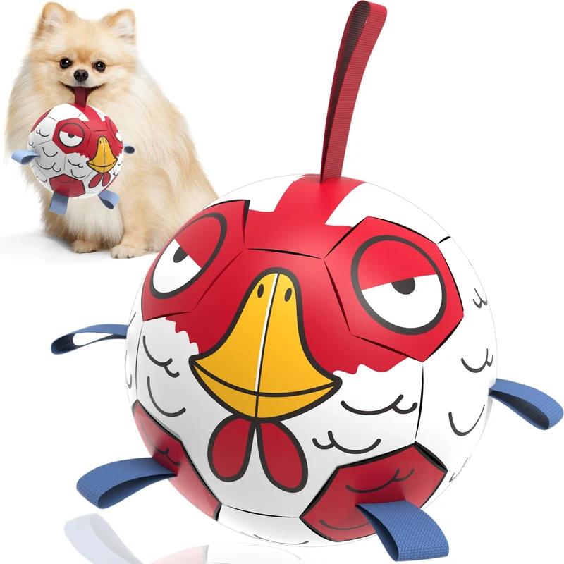 QDAN Balle Chien Poulet avec Sangles – Ballon Soccer 6 pouces, Jouet Extérieur