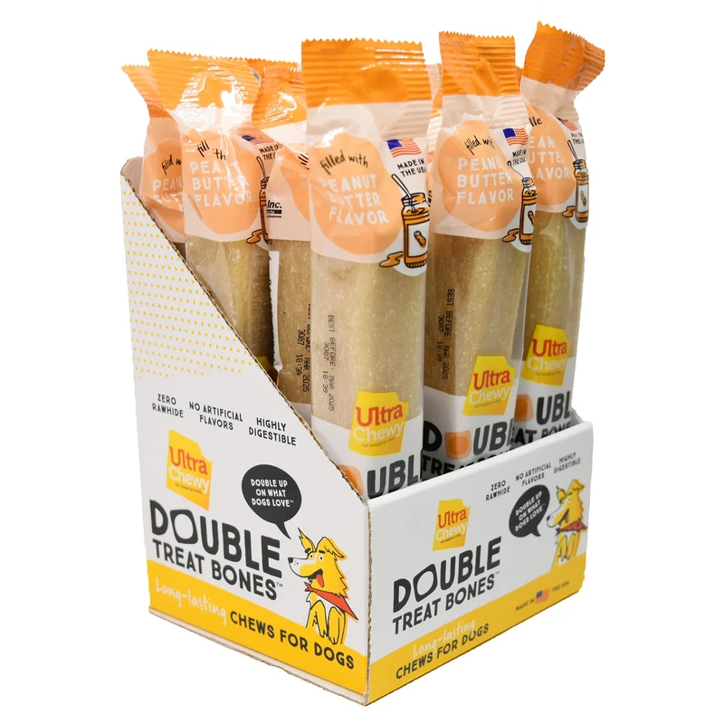 Ultra Chewy Os Double Friandise Beurre d'Arachide — Durable, Digestible, Fabriqué aux États‑Unis (12 Pièces)