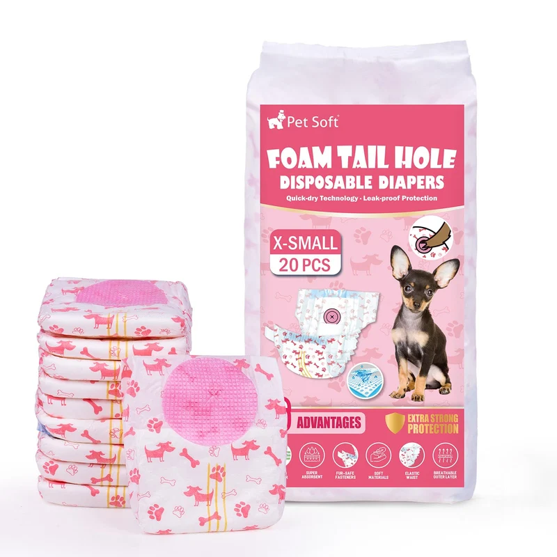 Pet Soft Couches Jetables Chien Femelle XS Rouge – Absorption Ultra, Trou Ajustable et Indicateur d’Humidité