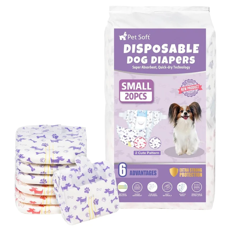 Pet Soft Couches pour Chien Femelle – Jetables avec Indicateur d'Humidité, 20 pièces (Taille S, Mélangé)