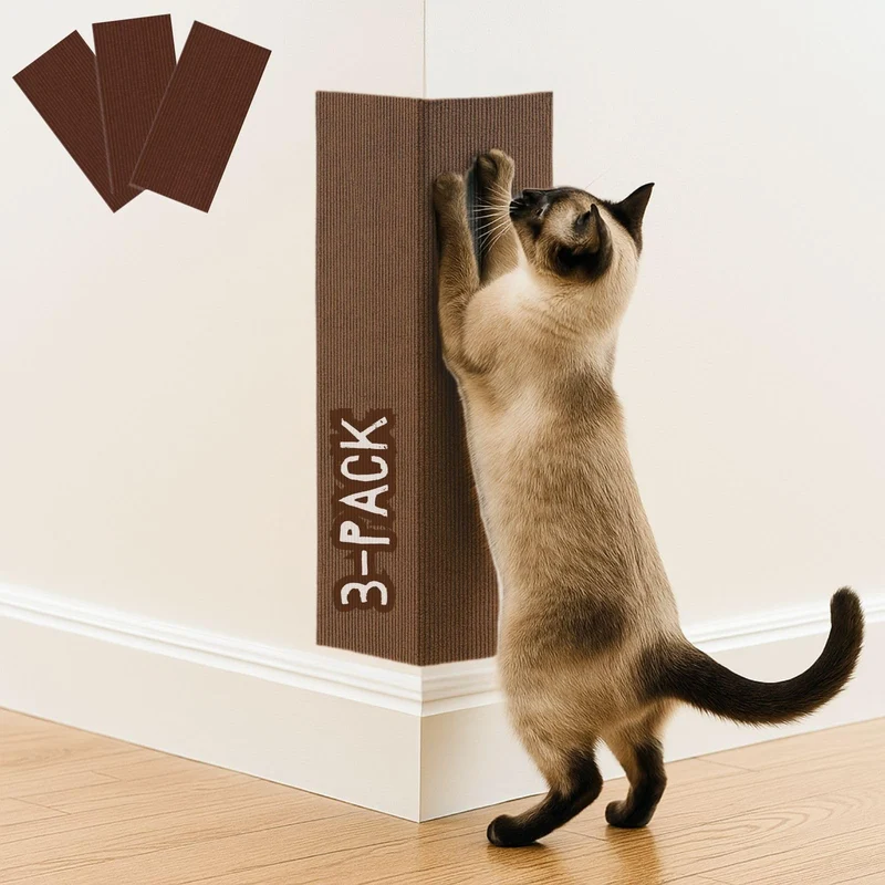 2ME Tapis Griffes Chat (3 Pièces) – Grattoir d'Angle Mural 60 x 30 cm, Adhésif Simple