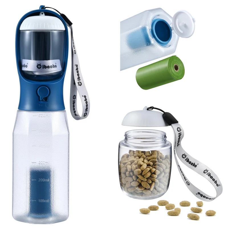 Gourde Cibaabo pour Chien avec Compartiment Nourriture et Porte-Sac – Accessoire Voyage et Promenade