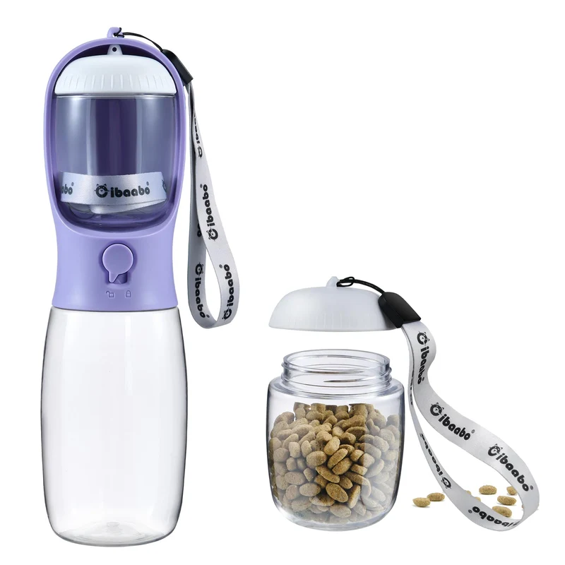 Gourde pour chien Cibaabo avec compartiment alimentaire – Distributeur portable pour promenade et voyage