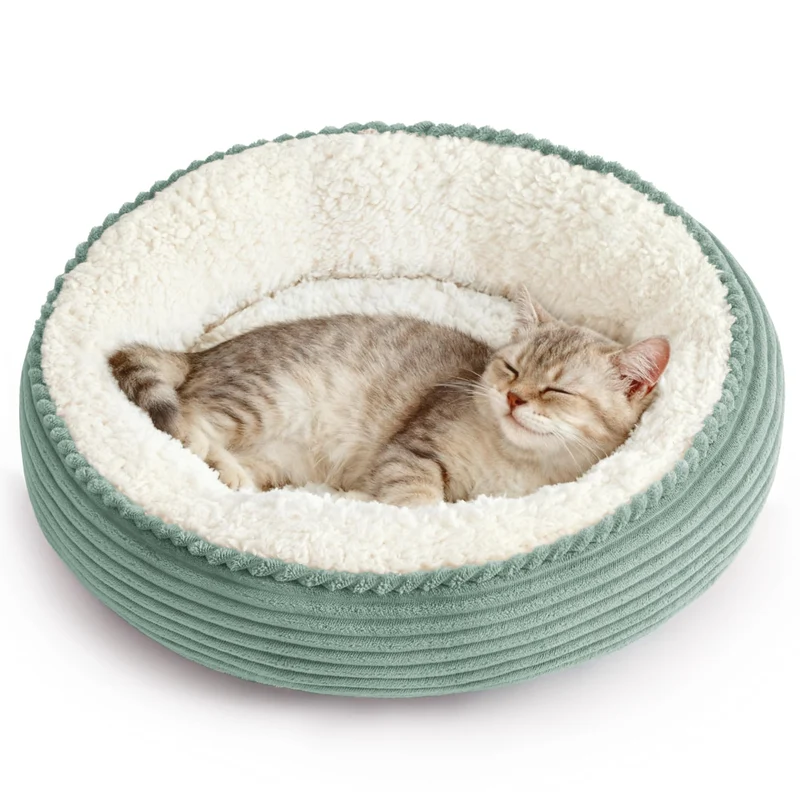 Love's cabin Coussinet Donut Rond 20 pouces – Lit pour Chat et Petit Chien, Antidérapant, Lavable, Tissu Ultra-Doux, Rayure Verte Pomme