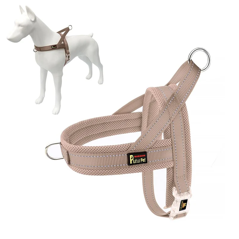 PLUTUS PET Harnais Chien Sans Tirage – Mesh Respirant, Ajustable et Réfléchi Beige