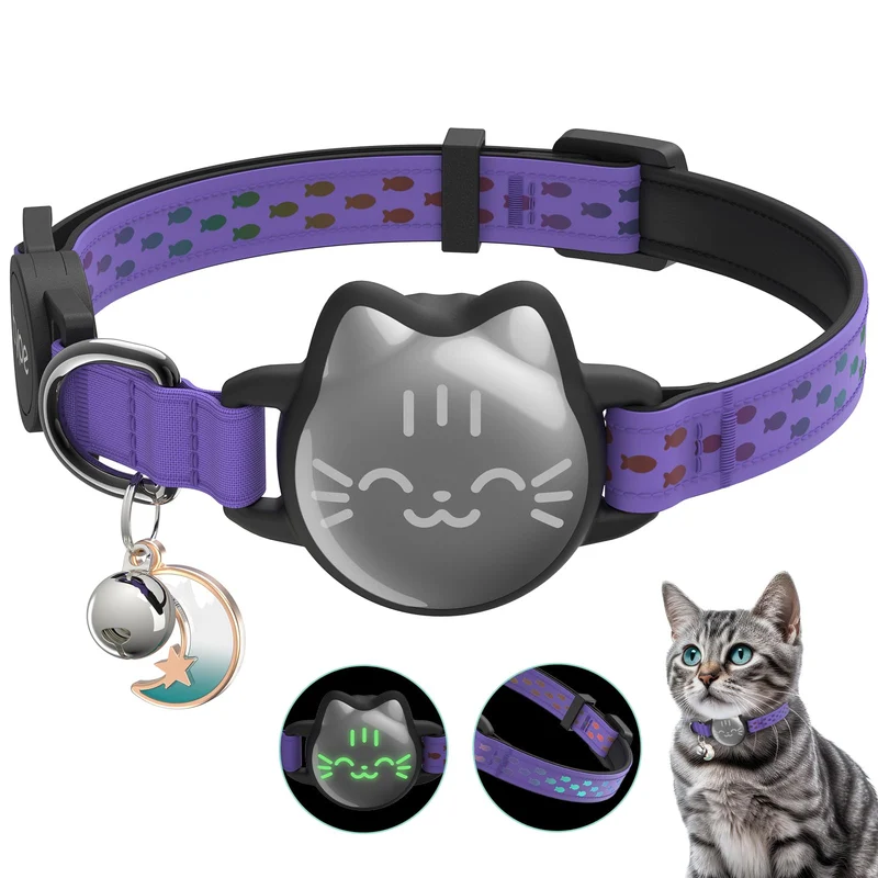 Typecase Collier AirTag pour Chat – Waterproof, Boucle Breakaway, Réflectif & Motif Lumineux (9-13")
