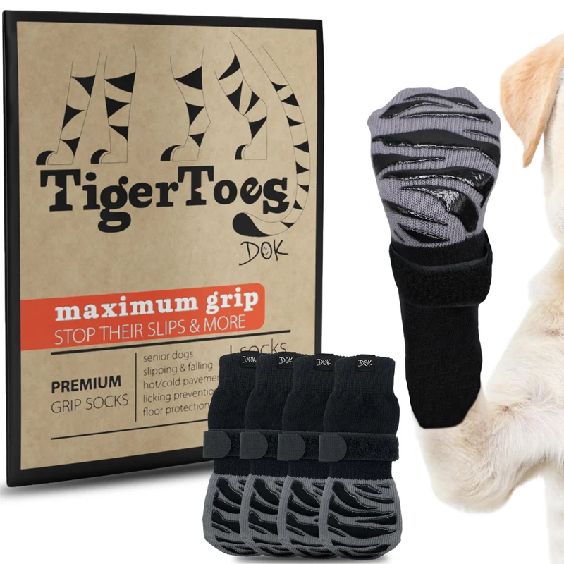 DOK TigerToes – Chaussettes anti-dérapantes Premium XL pour chiens sur sols en bois
