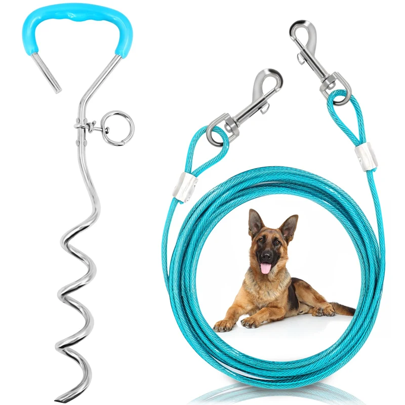 Supet Câble d’attache pour chien avec piquet – Longe 32/16/10 pieds, jusqu’à 125 lb