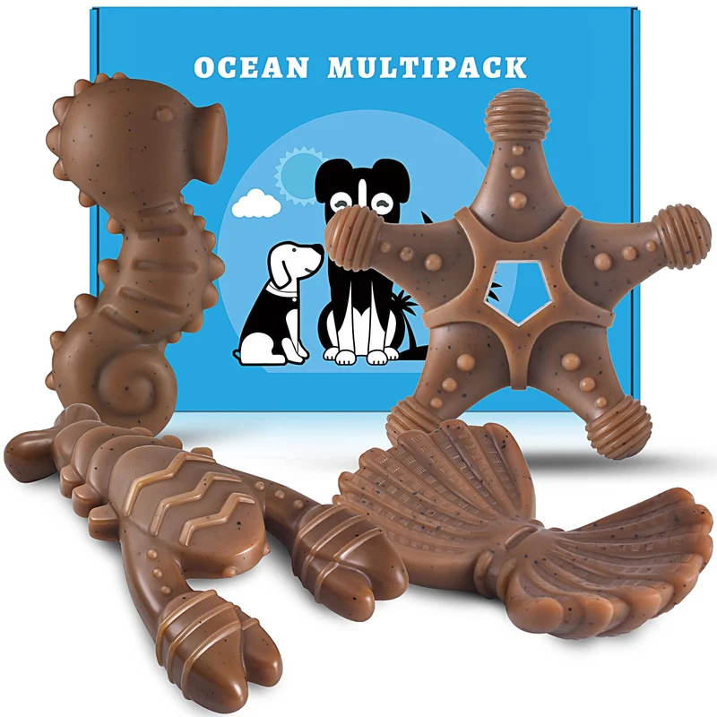 NEZIN – Jouets à mâcher ultra-résistants en polyamide pour chiens agressifs – Pack de 4