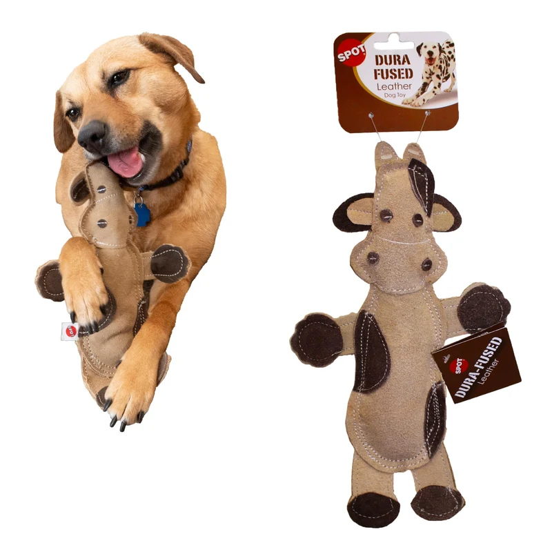 SPOT Dura-Fused Leather Barnyard Animals — Jouet chien en cuir véritable et jute, 11 po, 3 personnages assortis