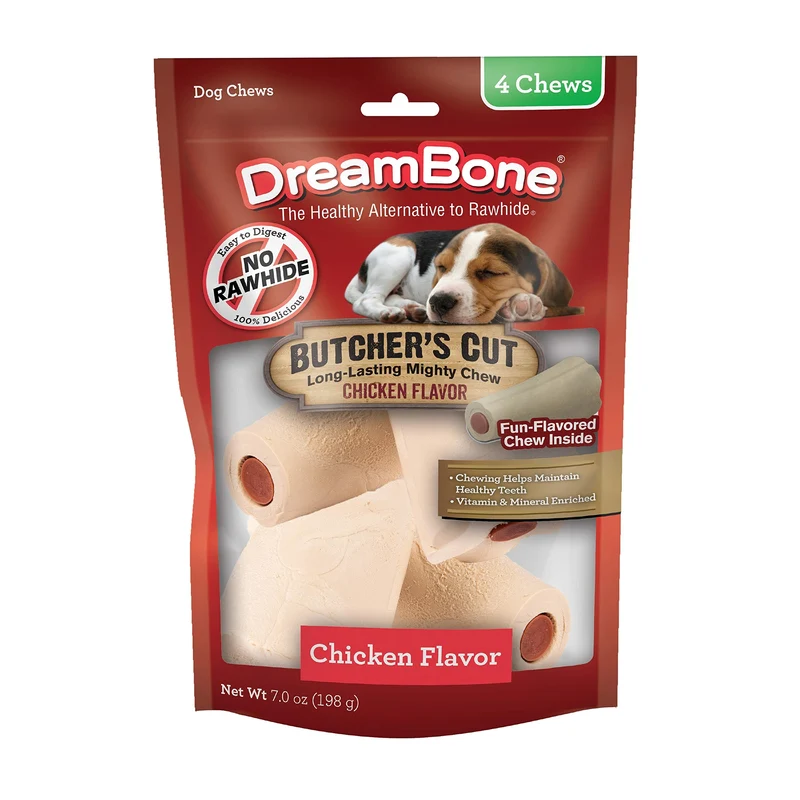 DreamBone Butcher's Cut Friandises pour Chiens – Sans Cuir, Centre Saveur Porc, Lot de 4