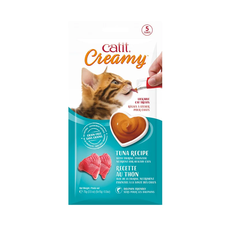 Catit Creamy – Friandise à Lécher pour Chat, Hydratante et Saine – Thon, Lot de 5