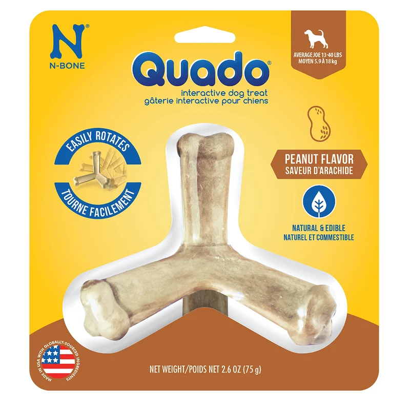 N-Bone Quado Interactif – Mâcher au Goût Cacahuète, Naturel, Taille Mini (2,8 oz)