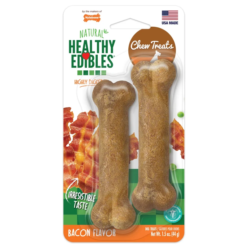 Nylabone Healthy Edibles – Friandises Naturelles pour Chiens Saveur Bacon – Os à Mâcher Longue Durée, Très Petit (2 pièces)