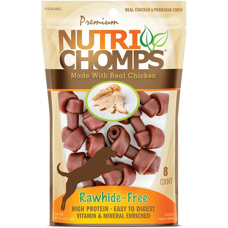 NutriChomps Os à mâcher pour chien – 2,5 po, sans cuir cru, saveur poulet réel – 8 pièces