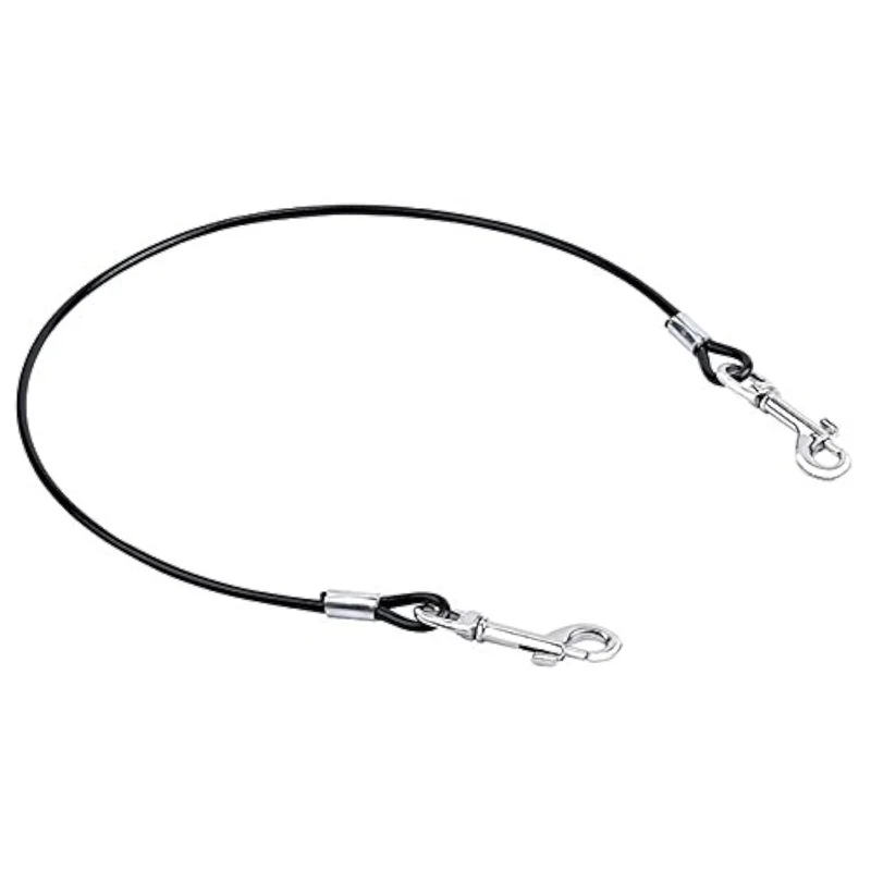 Mogoko Ceinture de sécurité pour chien en acier inoxydable – câble renforcé, anti-mordure, double clip, 24 pouces – Noir