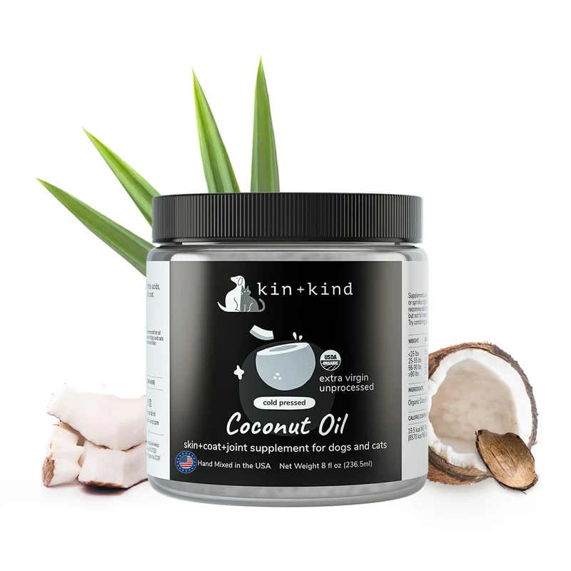 kin+kind Huile de Coco Bio pour Chiens et Chats – Soin Peau & Pelage, Pressée à Froid, 236 ml