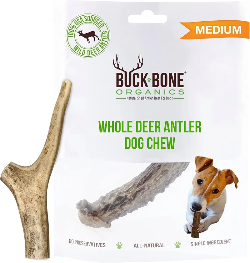 Buck Bone Organics – Os de cerf premium A, friandise naturelle pour chiens, fabriquée au Montana (Taille moyenne)
