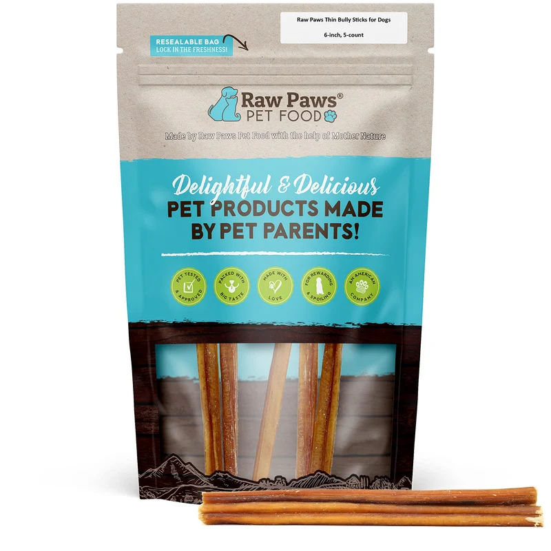 Raw Paws Bâtonnets de bœuf pour petits chiens — 6 pouces (5 pièces) — Odeur faible — Pizzle élevé en plein air — Ingrédient unique