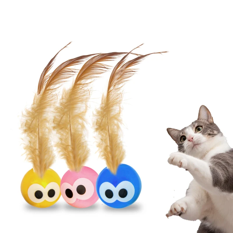 Bouncy Tails 3-Pack – Balles Chat avec Plumes Naturelles | Jouets Intérieurs Interactifs
