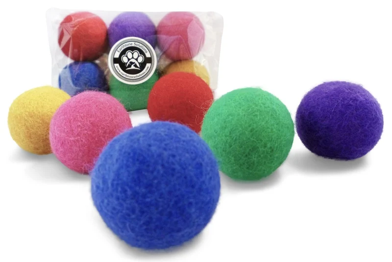 Earthtone Solutions Boules pour chats en laine – Jouets felt silencieux et sûrs – Couleurs vives, faits main au Népal