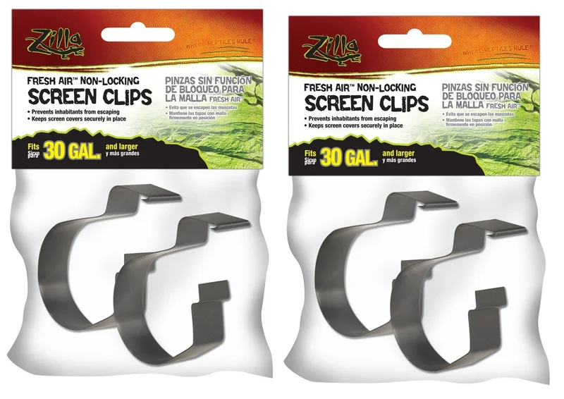 Zilla (4 pièces) Clips d'Écran pour Terrarium Réptile – Non Verrouillables, 30G+